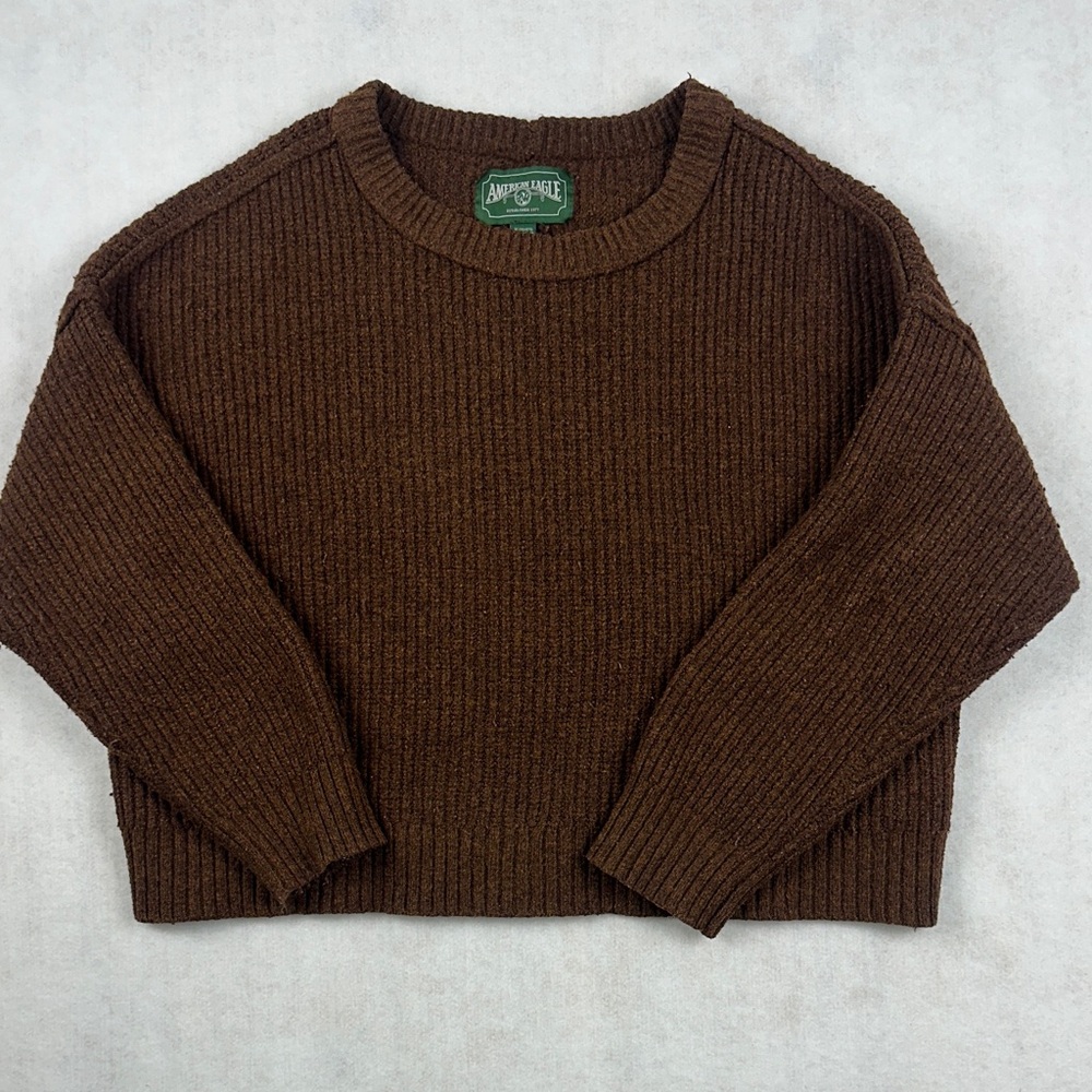 American Eagle Women’s Pullover Crew Neck Wool Blend Sweatshirt Brown Size XL